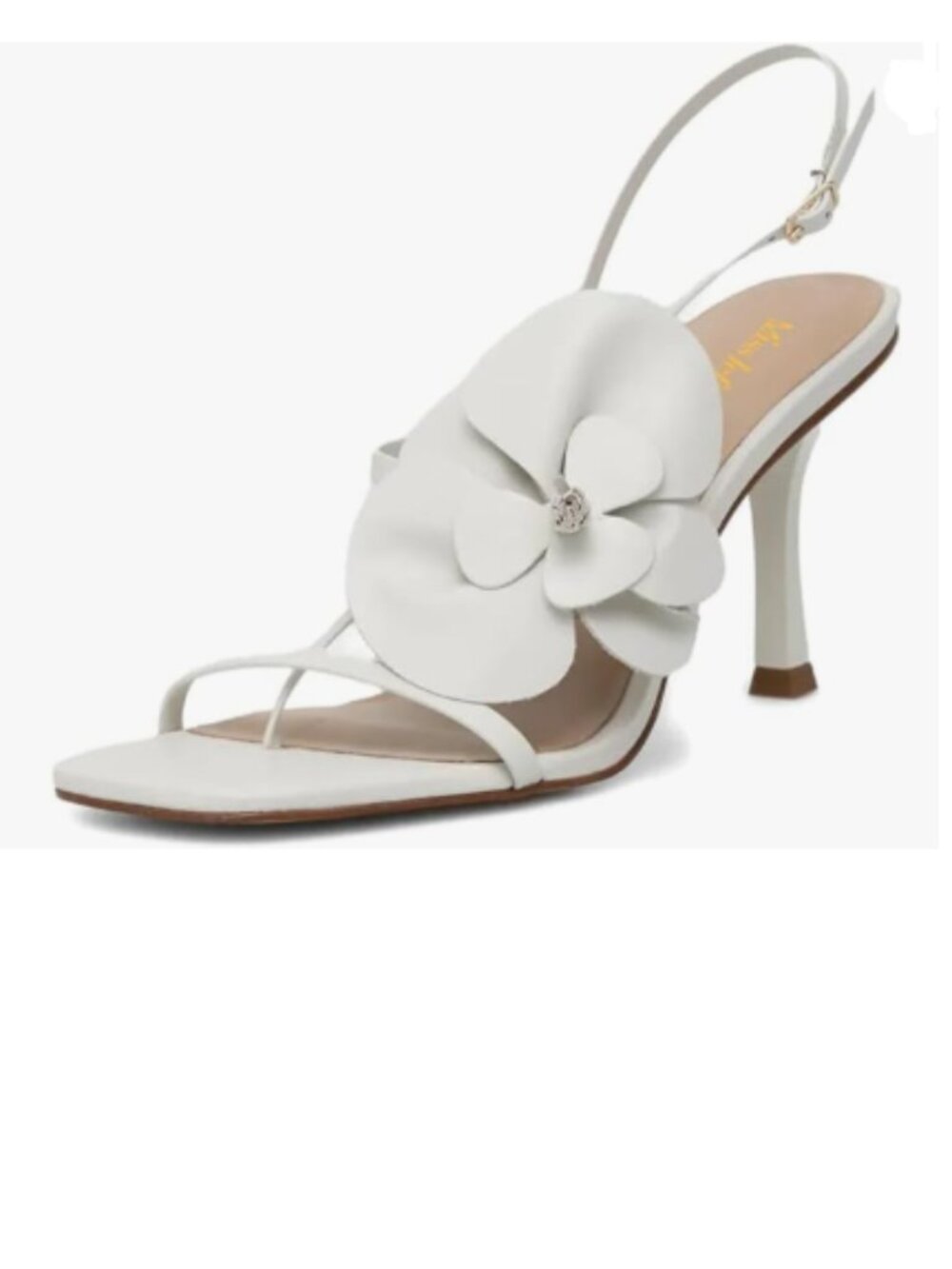 miss left Ivory Charming Flower Open Square Toe Sandals Stiletto High Heel Shoes